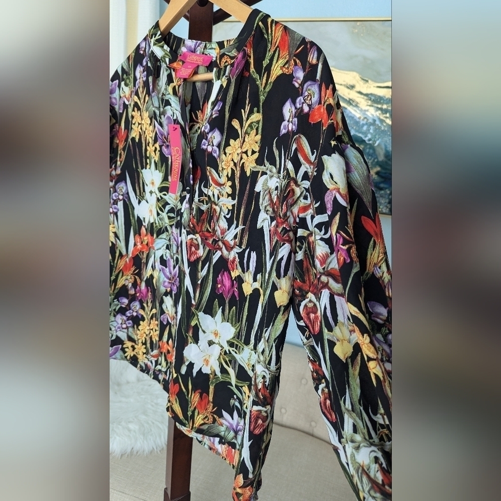 NWT Catherine Malandrino Women’s Multicolor Floral Blouse Sz XS - Picture 6 of 13